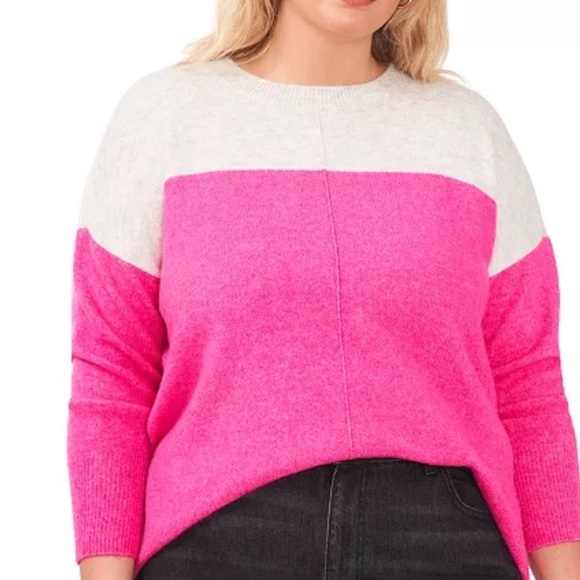Vince Camuto Sweaters - Vince Camuto Pink and White Crew Neck Sweater